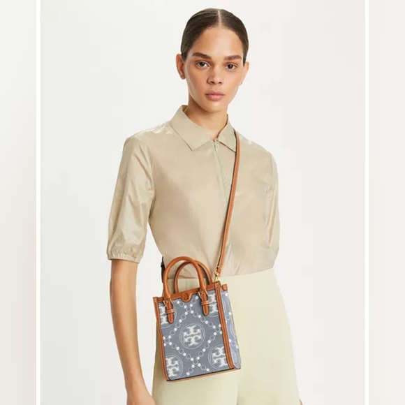 Tory Burch T Monogram Mini Denim Tote Bag - Picture 3 of 17